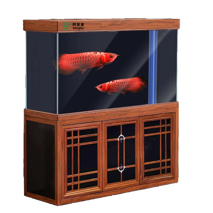 white fish tank and cabinet