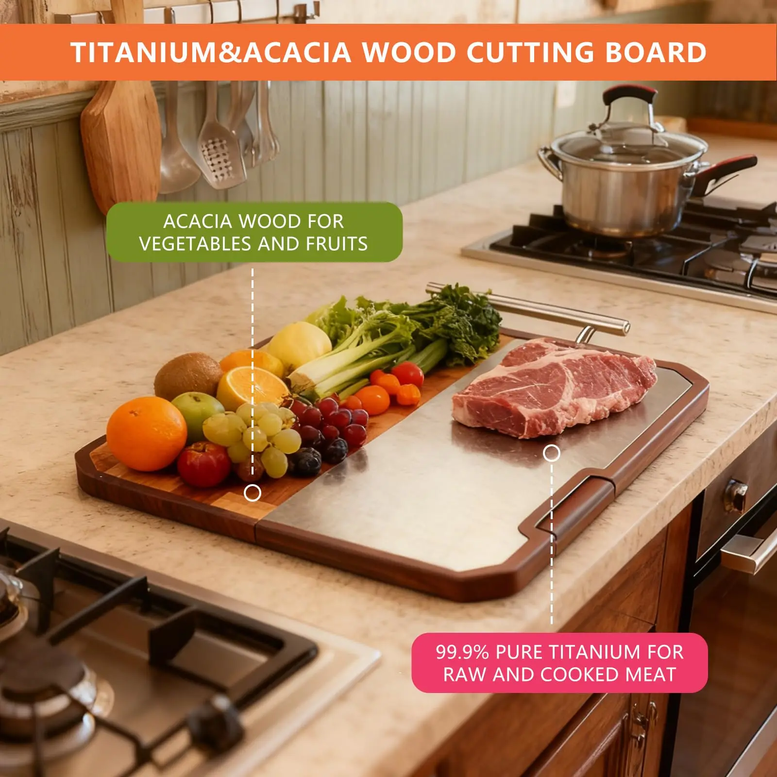 product custom wood cutting board with stand sharpener handle reversible grid pattern kitchen chopping block-5