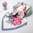 Long Shawl British Style Gray Red Flower Seaside Travel Long Shawl Female Print Silk Scarf