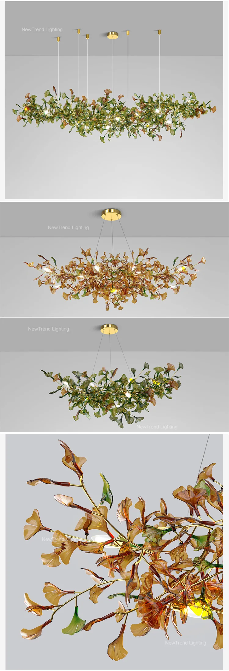 CPL-151 Custom Indoor Decoration Living Room Dining Room Villa Ginkgo Leaf Glass LED Chandelier Lamp supplier