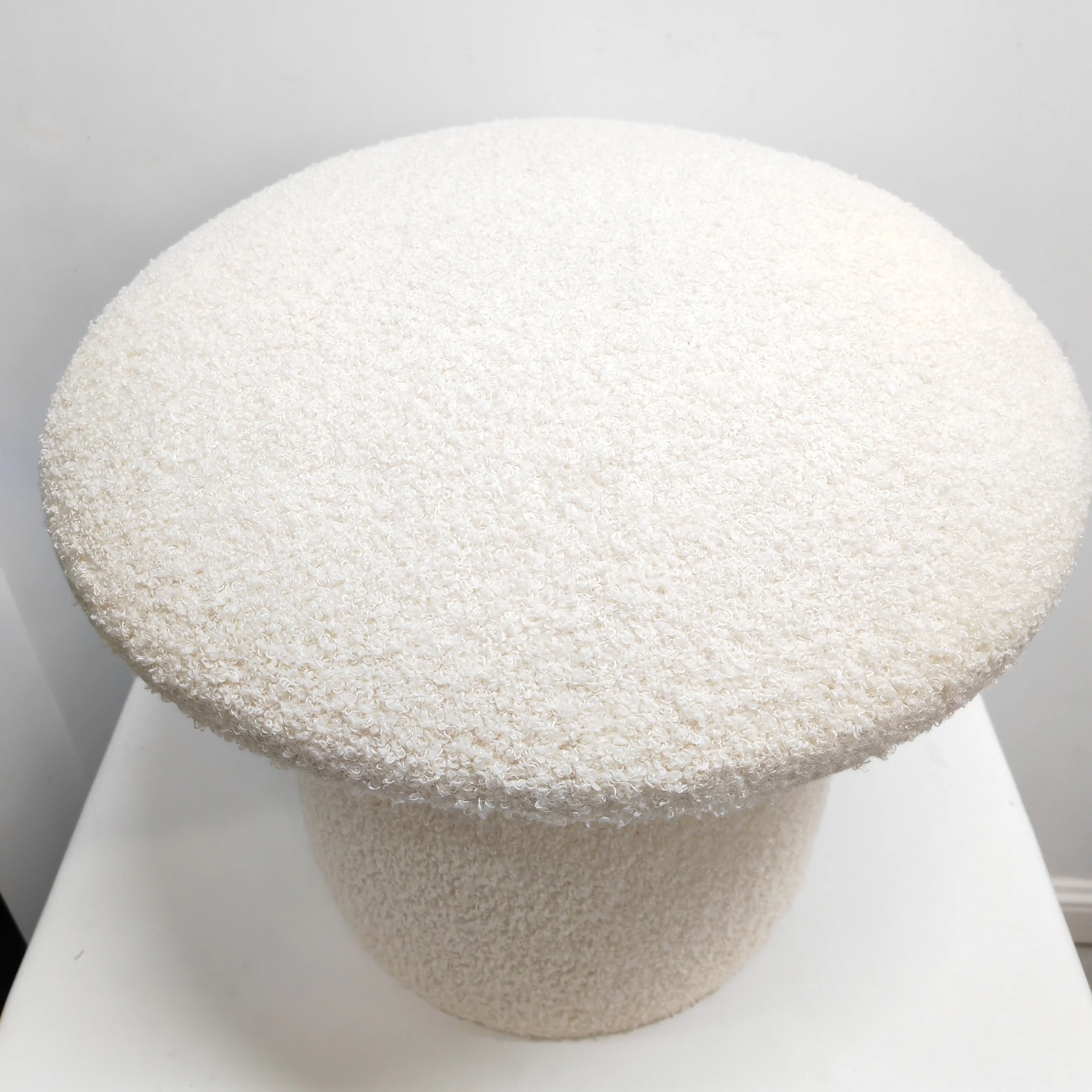 New design Teddy plush fabric  mushroom ottoman stool beige color stool