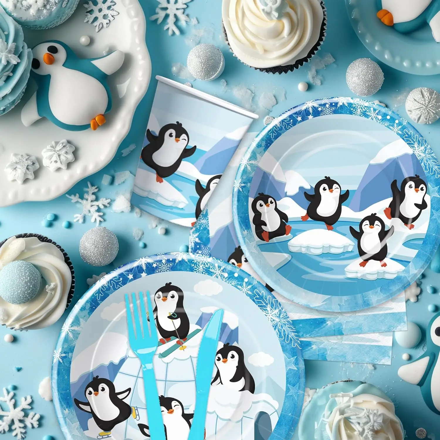 Penguin Theme Party Tableware Set Disposable Birthday Party Supplies Penguin Disposable Paper Plates And Cups