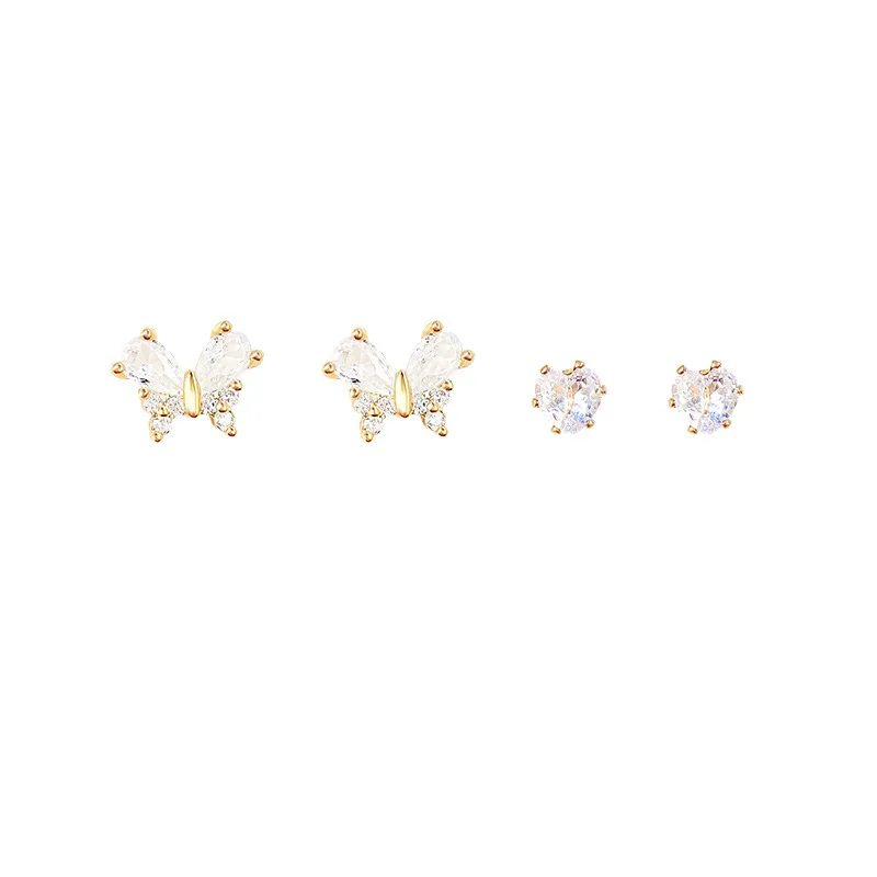 S925 sterling silver exquisite simple temperament zircon butterfly jewelry earrings set women