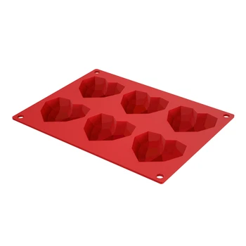 3D Diamond Heart Silicone Mold for Chocolate 6 Cavities Easy Demold Heart Shaped Mold Tray for Making Cake Cheesecake