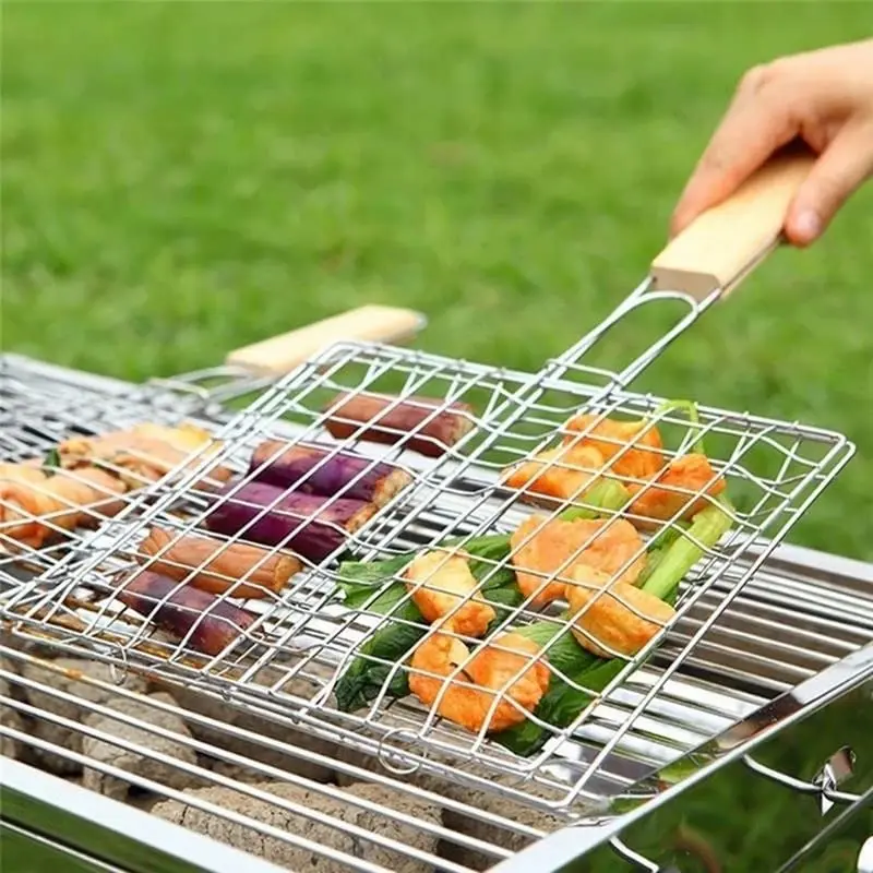 Portable Folding Stainless Steel Fish Grilling Basket Kamado Kabob Grilling Baskets Accessories Smoker Grill or Oven