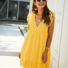 V Neck Fashionable Lady Causal Dress Cotton A Line Loose V Neck Bohemian Dresses