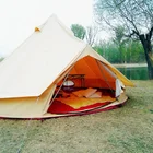 Family 3m 4-Season Waterproof Cotton Canvas Large Family Camp Beige Color Bell Tent With Roof Stove Glamping