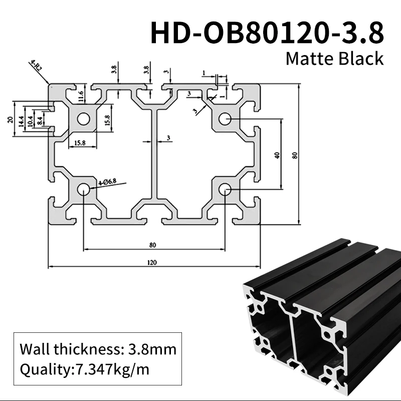 80120 Black Extruded Aluminum Profile 80 * 120 square Tube Frame Heavy-duty Industrial Aluminum Alloy Profile manufacture