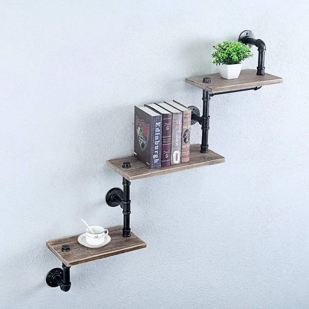 Industrial Pipe Shelf Wood Shelves Wall Mounted,Metal Pipe Shelves 