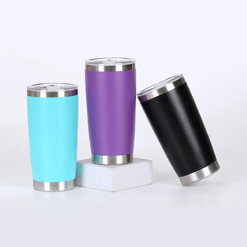 Hot Sale Coffee Cups 20 oz Powder Coating Stainless Steel Travel CAR HOLDER Mugs Vacuum Insulated Tumblers With Lid