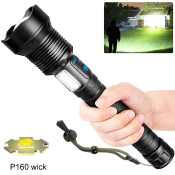 High Lumens XHP160 LED Torch Discharging Zoomable USB Rechargeable Tactical 10000 Lumens Telescoping Flashlight Big Torch Light