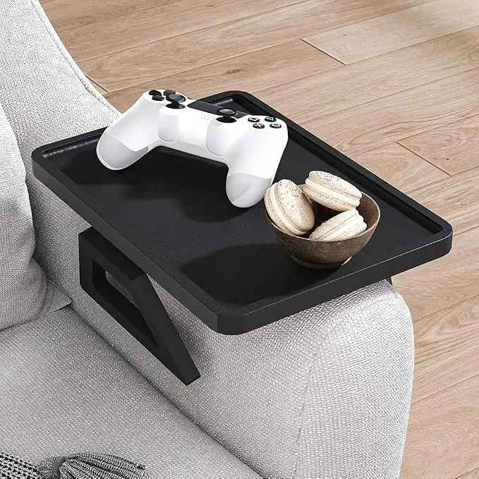 product bamboo clip on sofa table foldable armrest tray lacquer finish for holding drinks mobile phones sofa arm holder for living room-12