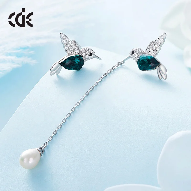 CDE YE1307 Fine Jewelry 925 Sterling Silver Gemstone Luxury Bird Earrings Unique Custom Asymmetrical Animal Earings For Women