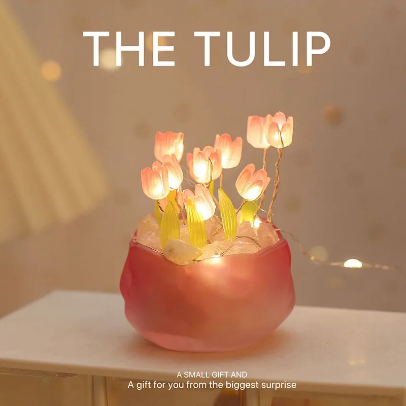 Ever Bright Creative Handmade Led Tulip Flower Lamp DIY Nightlight