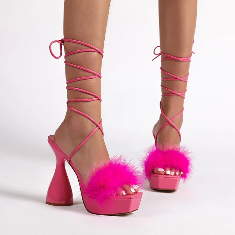 Feather Strappy Sandals Ghillie Sandals 