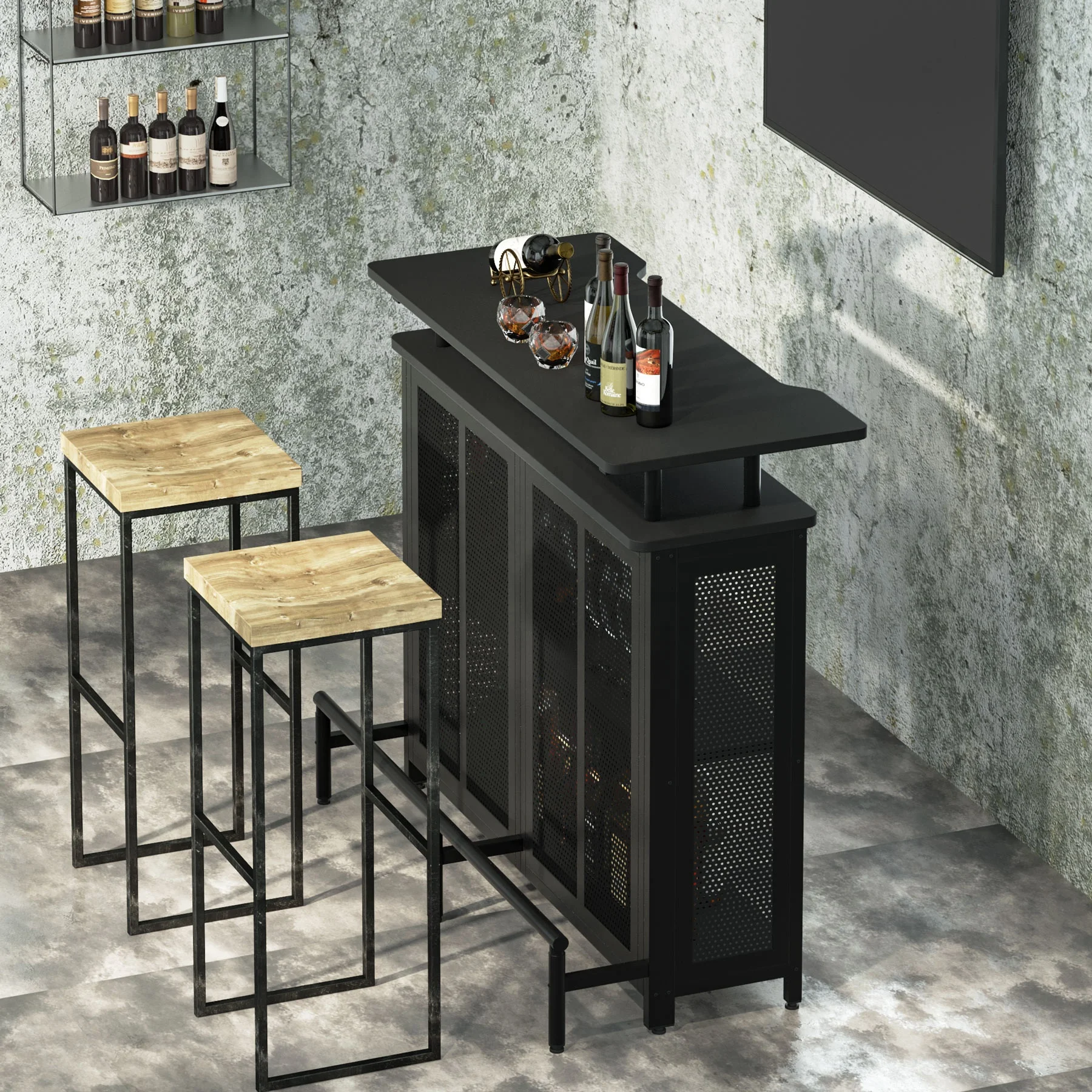 Tribesigns Furniture 3 tier Wine rack coffee bar table with storage shelves and glasses cabinet for holiday pub furniture