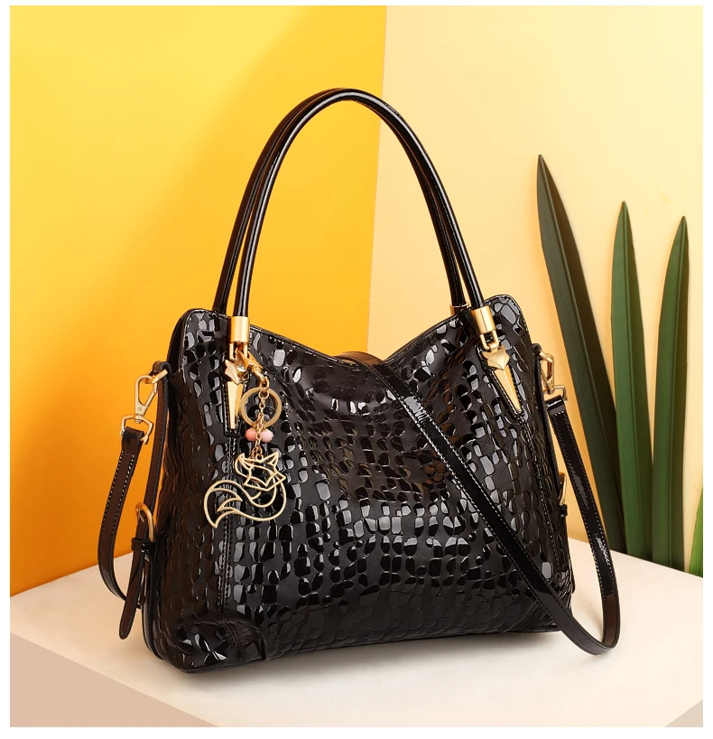 FOXER Brand Women Genuine Leather Shoulder Sequin Cowhide Fashion Handbags Ladies Commute Large Capacity Purse Female Totes Bag