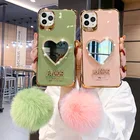 Makeup Mirror Red Silicone Soft Phone Case For IPhone 12 Phone Case With Hairball