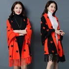 Star Pattern 2021 New Women's Warmth And Fashion Five-pointed Star Pattern Sleeve Shawl Fringed Shawl Fashionable Style
