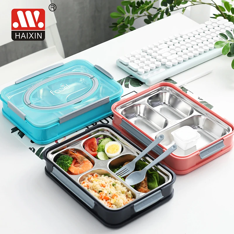 Haixing Stainless Steel 3 Compartment Children Bento Lunch Box For Kids Food Container