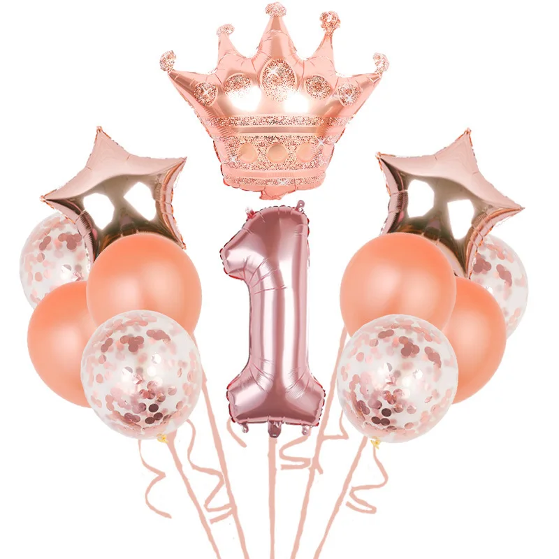 Crown digital balloon set aluminum film balloon children's birthday arrangement first birthday theme decorations