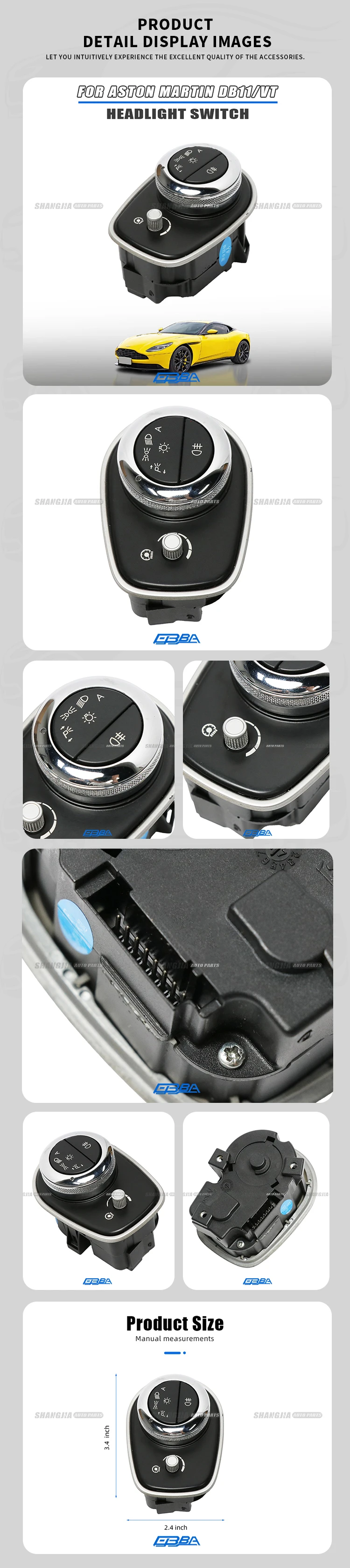 Wholesale Plastic Car Gear Headlight Switch For Aston Martin DB11 DBS Vantage 4.0 16-23 HY53-11654-CB LED Light Control Module manufacture