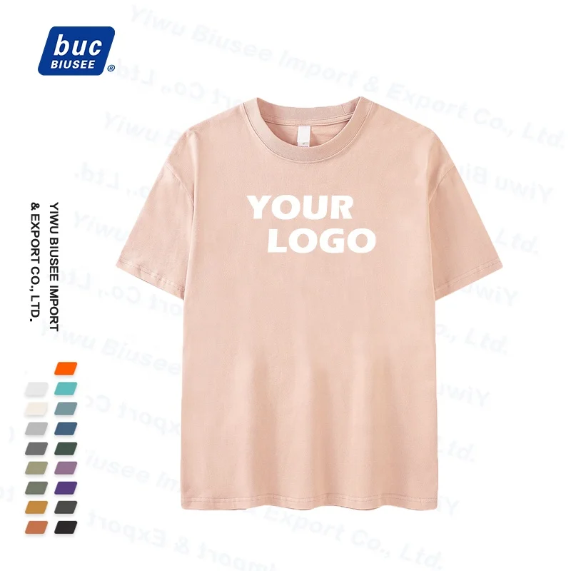OEM Customized 250g Drop Shoulde Round Neck T-shirt Customized High Quality Thick Cotton Logo Printing Embroidered Men T Shirt