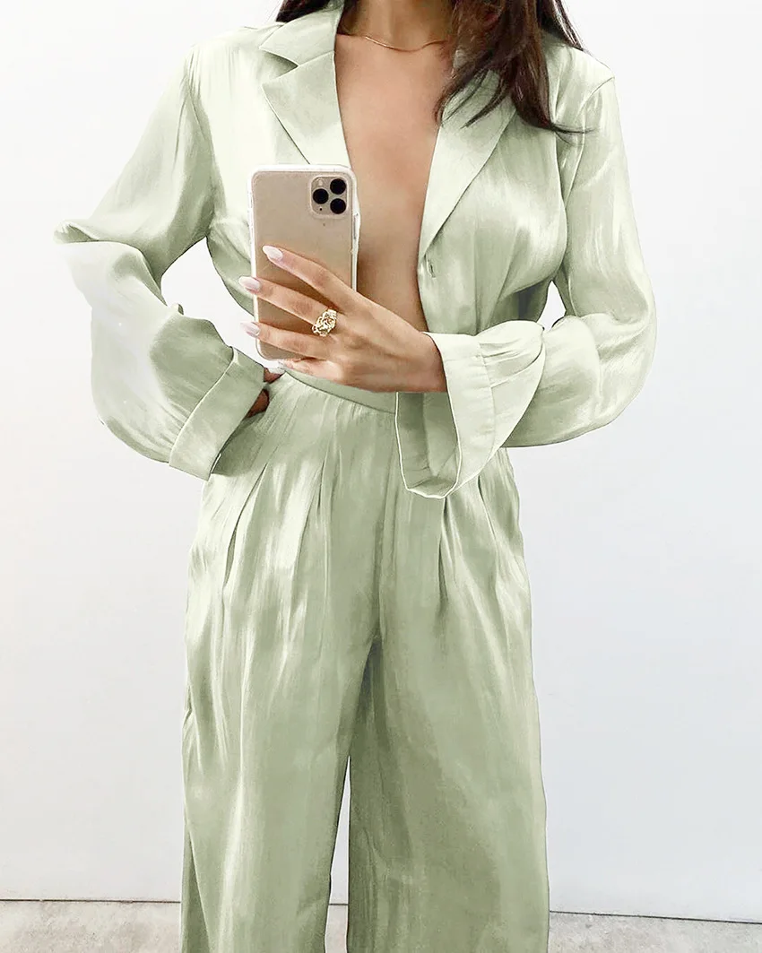 Women's Pajamas Long Sleeve Silk 2 Piece Sets Sleepwear Satin Ladies Pajamas Loungewear For Women Suit Outdoor Clothes