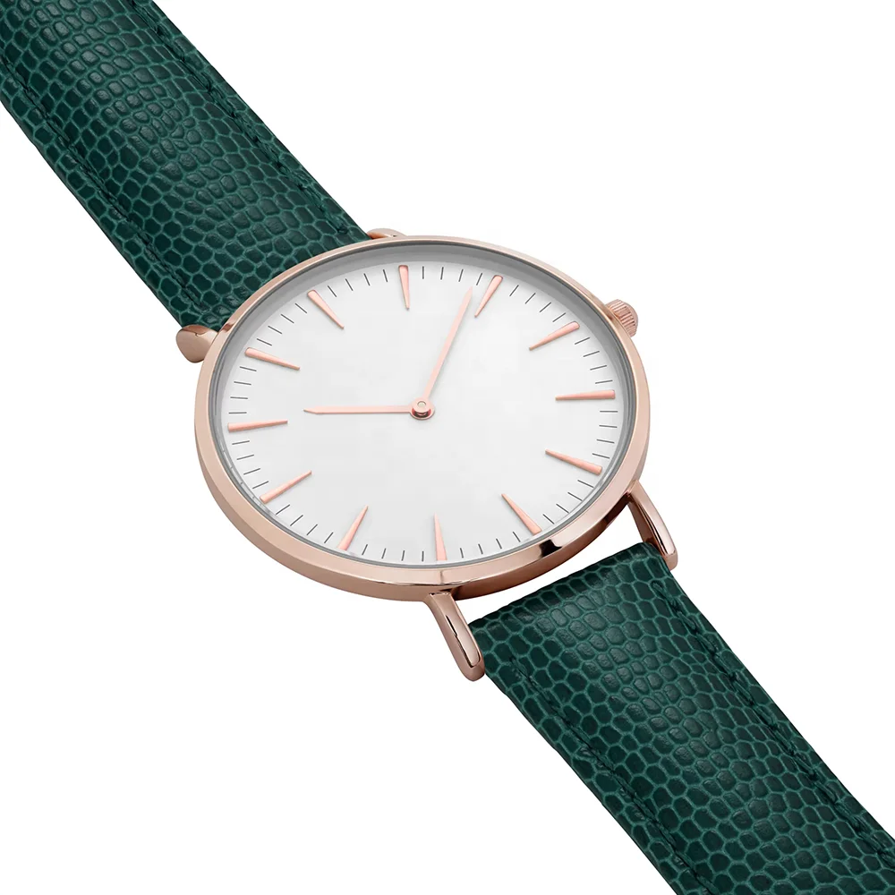 High Quality Lizard Leather Band Stainless Steel Case Custom Made Minimalist Ladies Wrist Watch