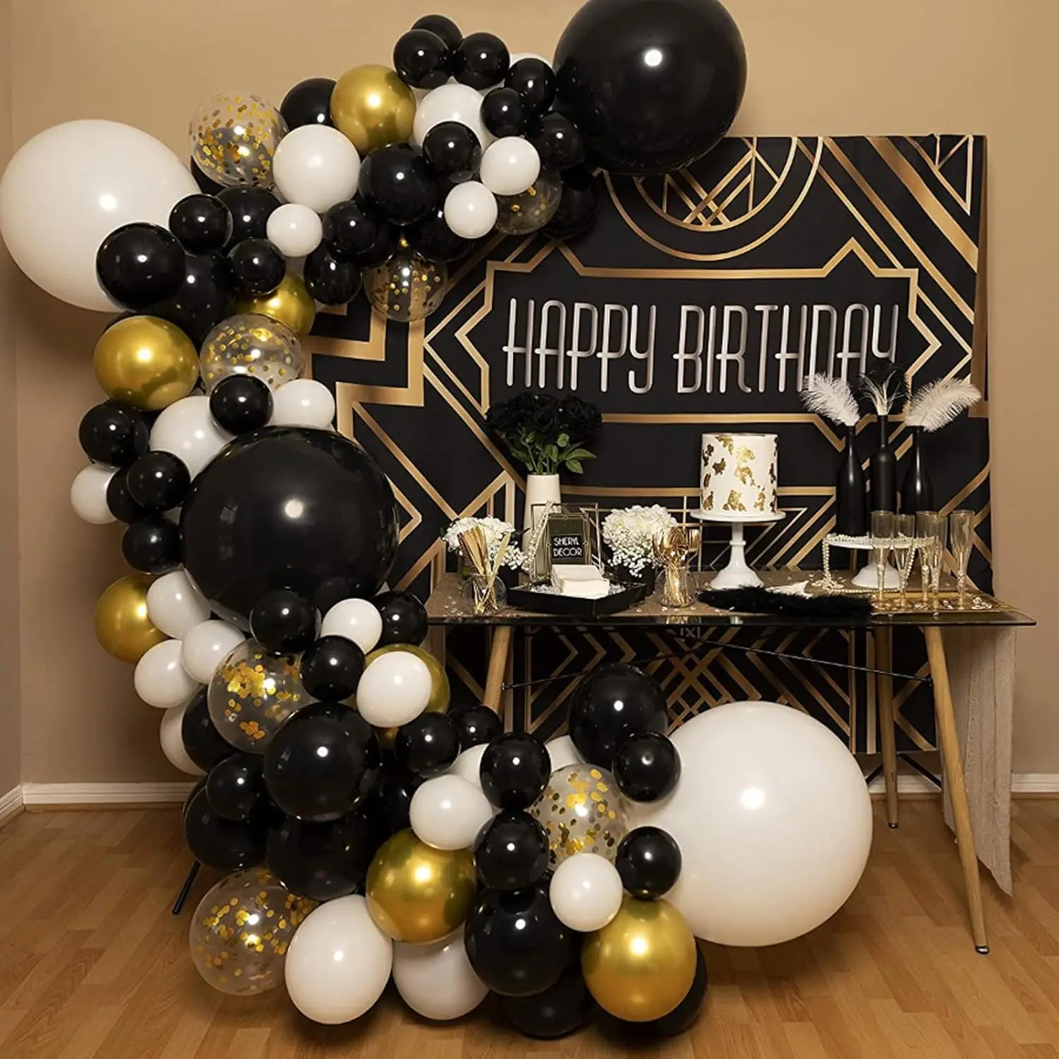 PartyWoo Black Gold and White Balloons 140pcs Birthday Party Black And Metallic Gold Balloons 18Inch 12Inch 10Inch 5Inch