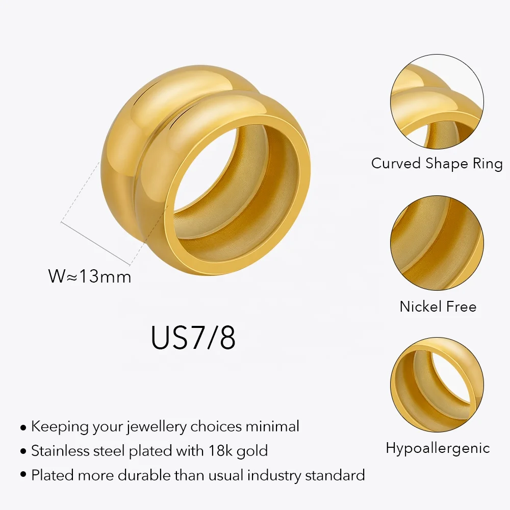 Latest 18K Gold Plated Stainless Steel Jewelry Geometric Double Layer Curved Shape  HipHop Punk Accessories Ring R234193