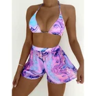 Shorts Beachwear Colorful Tie Dye Bikini Set Swimwear With Shorts Women Fitness Swimwear Beachwear