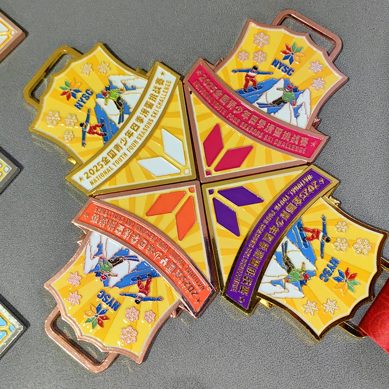 Personalized 3D Dance Skiing Roller Skate Medals Metal Zinc Alloy Puzzle Plated with Ribbon-Custom Sports Awards supplier