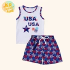 Fashion Sleeveless Shorts Kids Sets Independence Day Cotton 8 Year Old Girls Summer Clothing Sets