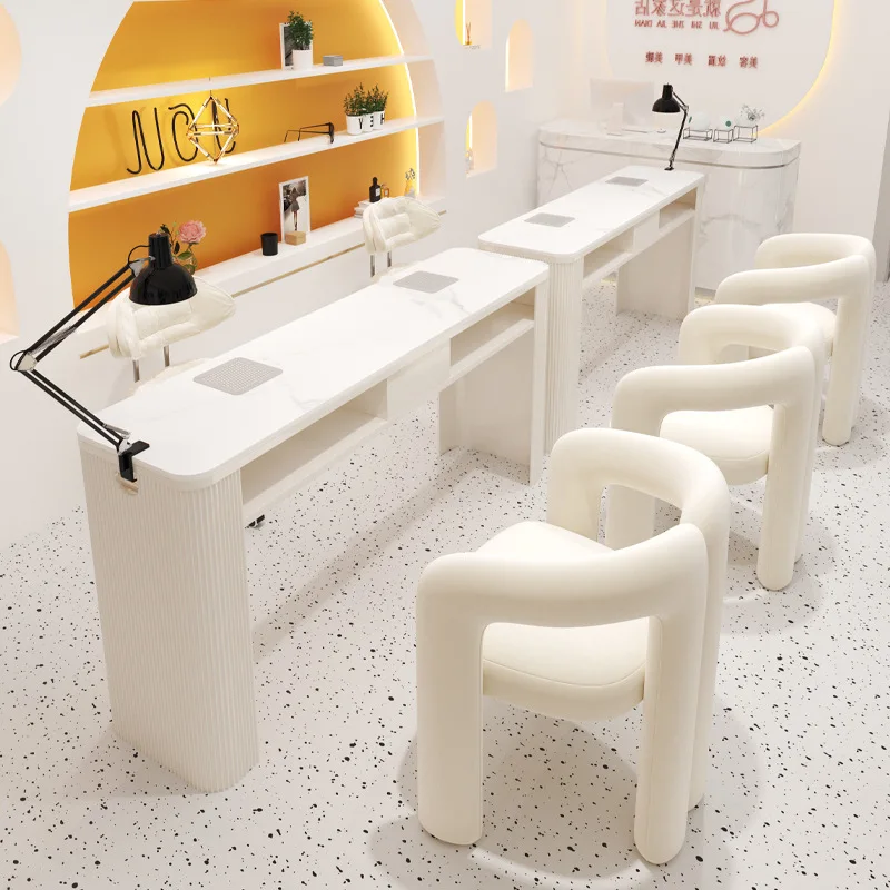 Modern Design Marble Nail Art Table Cream Style with Vacuum Cleaner Socket Internet Celebrated Chair Suit