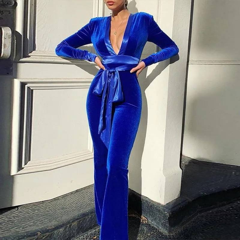 bed Bouwen op paniek Custom Fall Women Fashion Clothing Blue Bodysuit V Neck Long Sleeve Bandage  Bodycon Sexy Solid Elegant Party Velvet Jumpsuit - Buy Sexy Casual Slim Fit  Velvet Lace Up Jumpsuit,Plus Size Sexy Office