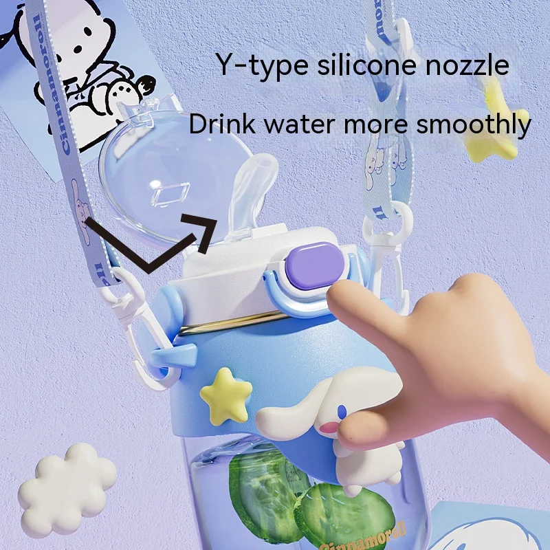 cartoon kuromi melody plastic kids water bottle with straw 820ml cute drink water bottle wholesale kids gifts water cups