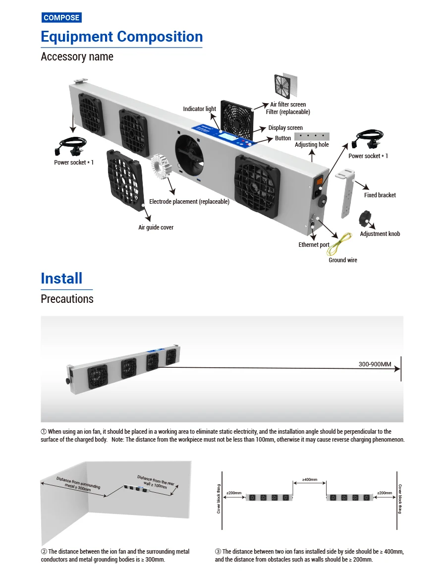 Suspended Wide-coverage Ionizing Blower, QEEPO, QP-FA04 - detail 14