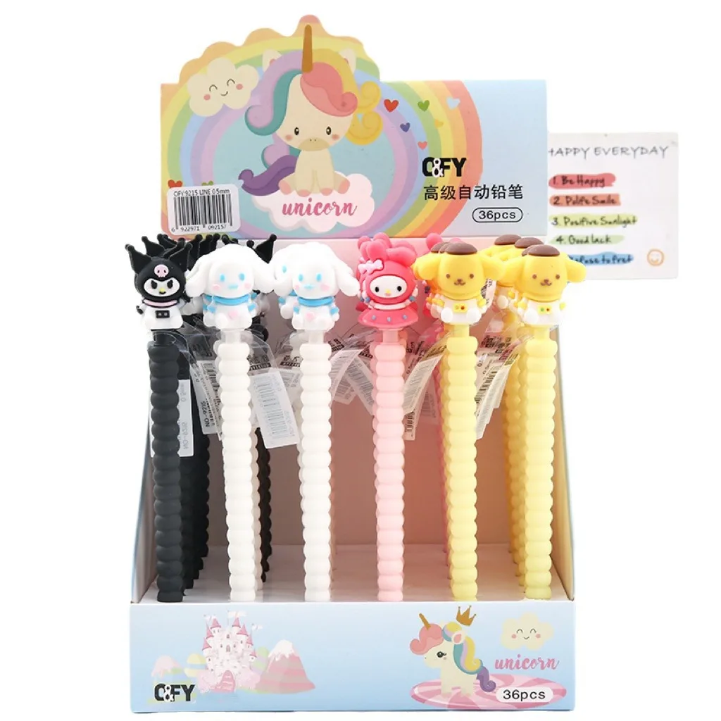 MB1 36Pcs/Set Kuromi Mechanical Pencil My Melody Cinnamoroll Student Silicone Tips Writing Pencil School Supplies