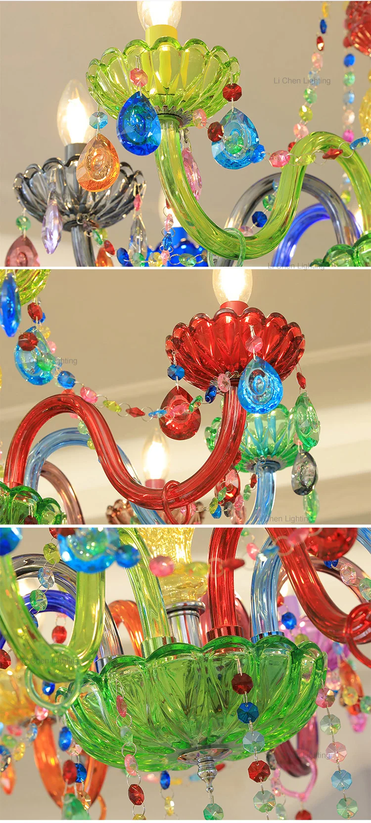p0050 artistic multi color murano glass chandelier  vibrant stained glass pendant for living room-2