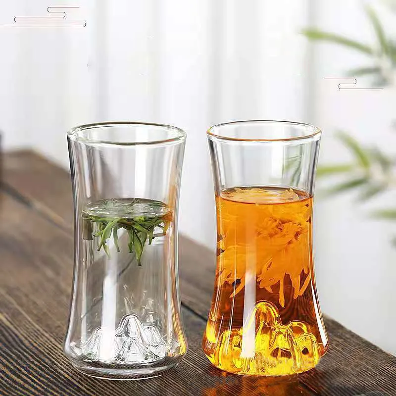 BPA FREE Mountain view transparent double glass cup glass tea cup juice cup