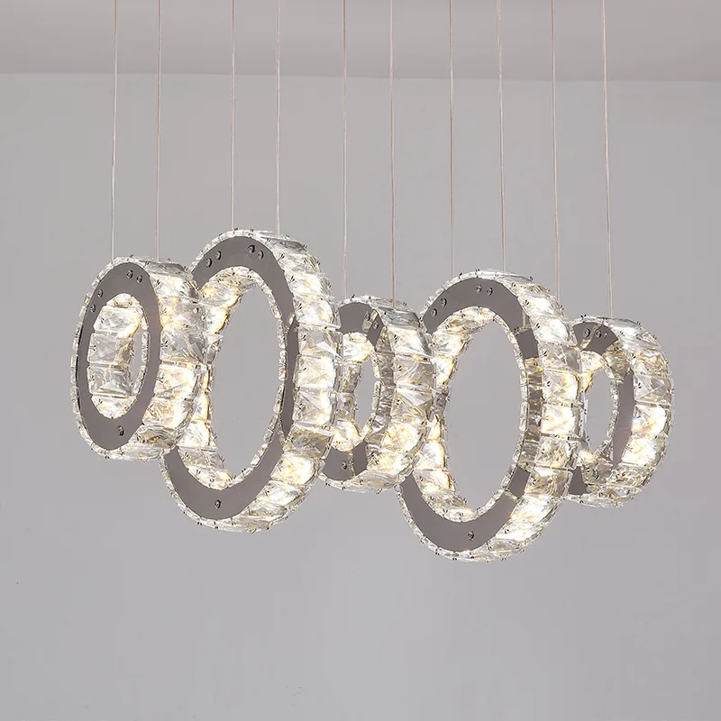 Indoor Modern Crystal Round Ring Chandelier lamp Light Metal Pendant Lamp Wholesale Hanging Decoration Light Fixture