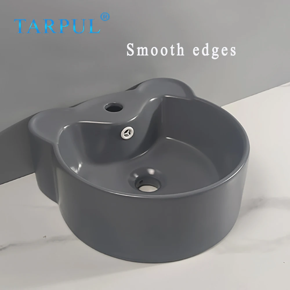 TARPUL Baby Grey Cartoon Panda Shape Restroom Ceramic Vanity Sink Porcelain Bathroom Art Basin for Kindergarten factory