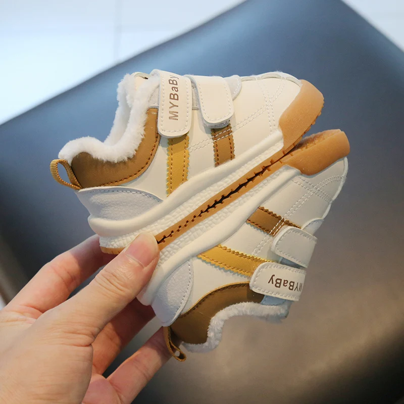 Newest Winter Walking Kids Shoes Soft Rubber Soled Sneakers Plush Fleece Toddler Baby Shoes factory