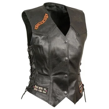 New fashion women leather biker vest High Quality Leather Heavy Met-al Rocker Biker Waistcoat Motorcycle Ves