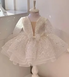 Wholesale Lovely Long Sleeve Sequin Tutu Dresses For Girls Birthday Party Little Flower Baby Girl Wedding Party Dress