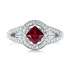 Garnet Ring Garnet Silver 925 Ring Women 925 Sterling Silver White Cubic Zircon Halo Square Shape Garnet Ring For Women