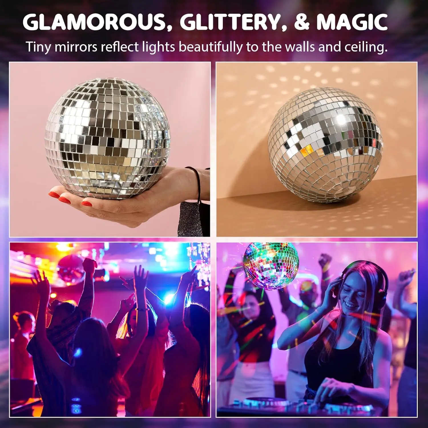 Tsinye Disco Ball with Motor Light Hanging Mirror Ball Batteries Powered Rotating Motor for Disco Party Decoration