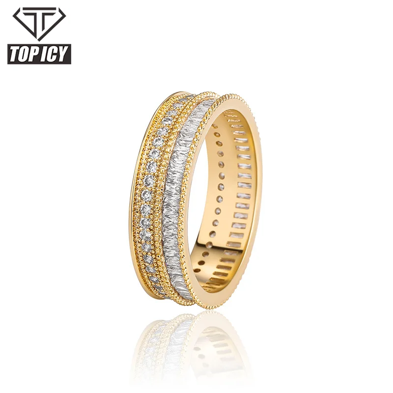 Fashion Jewelry Baguette Ring Silver Gold Color Iced Out Micro Paved AAA CZ Hip Hop Ring Bling Gold Plating Rapper Jewelry