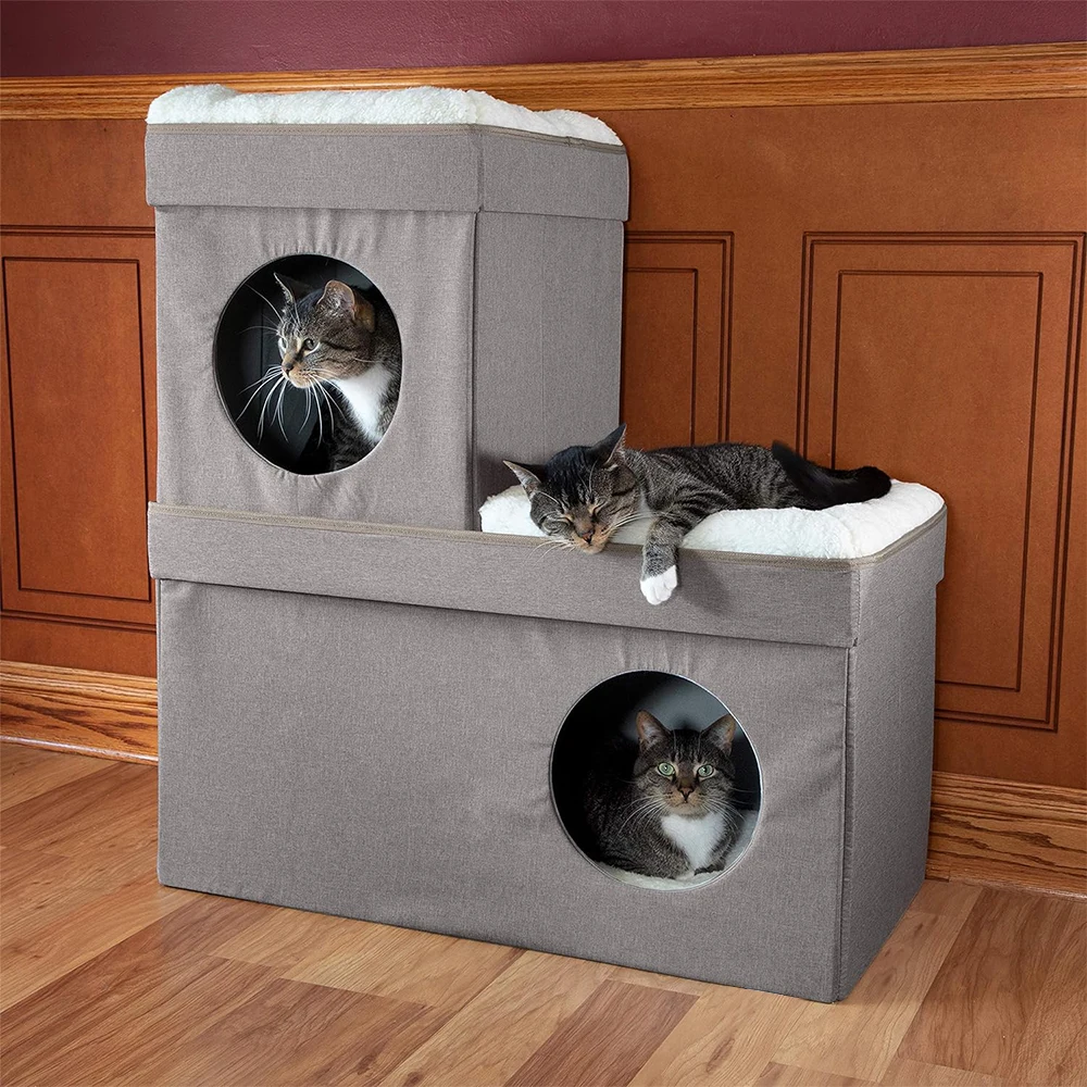 Hot Selling Wholesale Foldable Large Stackable Grey Pop Up Bed Cat House Cat Ottoman